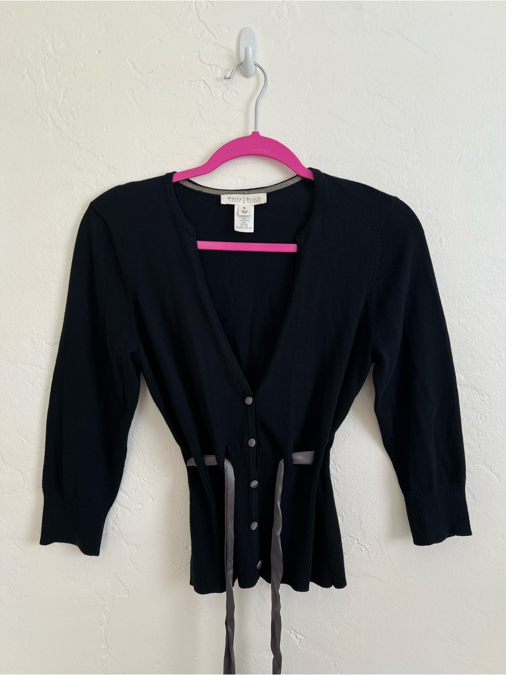 White House Black Market Black Tie-Waist Button Cardigan